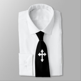 Christian Cross Symbol White Black Neck Tie