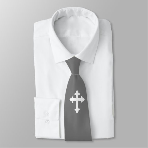 Christian Cross Symbol White Silver Gray Neck Tie