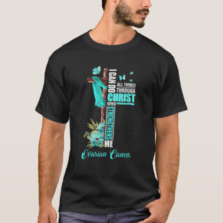 Christian Cross Teal Ribbon Survivor Fighter Ovari T-Shirt