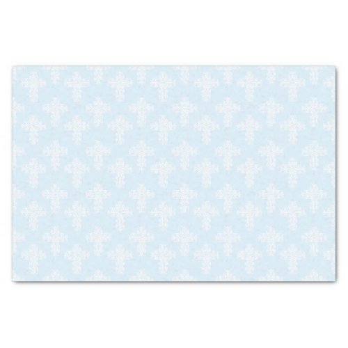 Christian Cross White on Blue Damask Pattern Tissue Paper