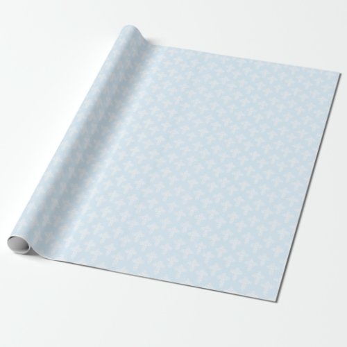 Christian Cross White on Blue Damask Pattern Wrapping Paper