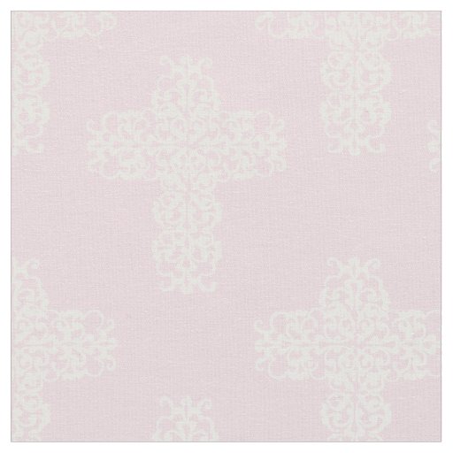 Christian Cross White on Pink Damask Pattern Fabric