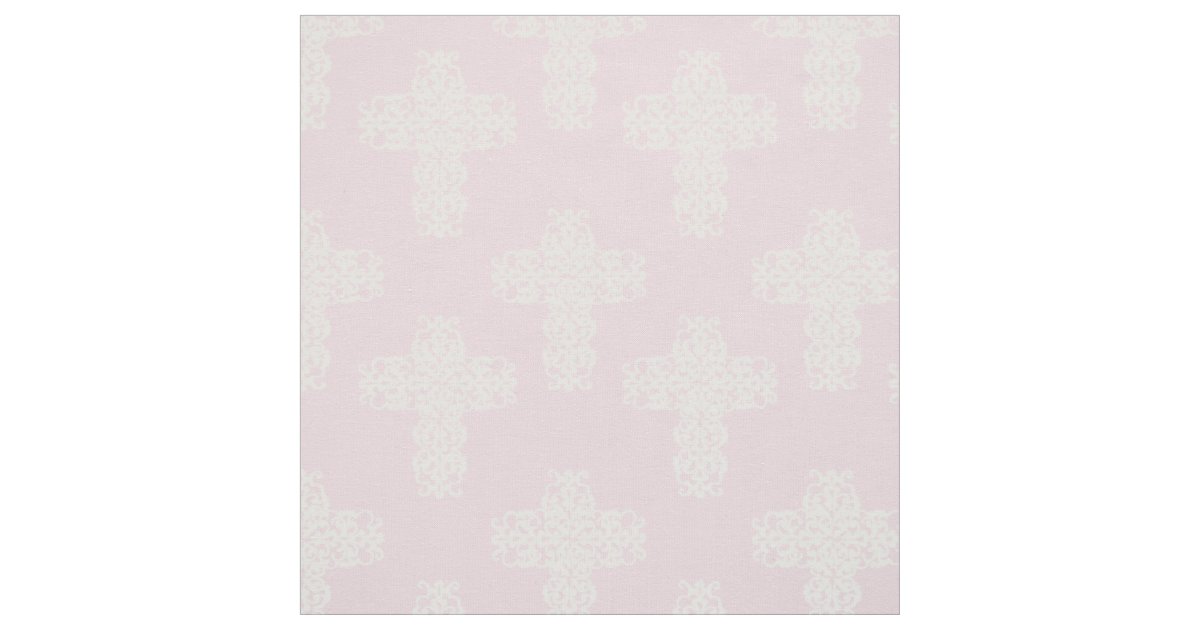 Pink Christian Pattern Christian Cross White on Pink Damask Pattern Fabric | Zazzle