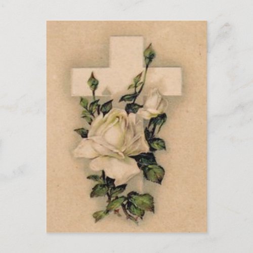 Christian Cross White Rose Postcard