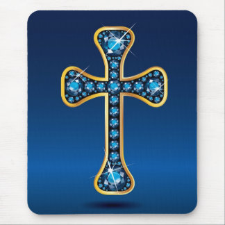 Christian Cross with "Aquamarine" Stones Mouse Pad