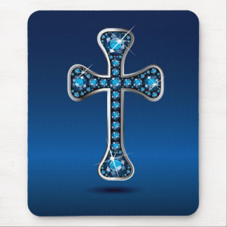 Christian Cross with "Aquamarine" Stones Mouse Pad