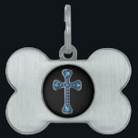 Christian Cross with "Aquamarine" Stones Pet Name Tag<br><div class="desc">Stunning Christian cross design with "Aquamarine" stones. These Are NOT Real GEMS! Change the background color by going to Customize it, then Edit, then down to Background, where you can choose from many different colors! Please note: All of Zazzle's products are artwork printed onto various items. None of my products...</div>