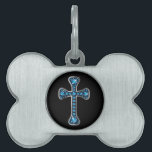 Christian Cross with "Aquamarine" Stones Pet Name Tag<br><div class="desc">Stunning Christian cross design with "Aquamarine" stones. These Are NOT Real GEMS! Change the background color by going to Customize it, then Edit, then down to Background, where you can choose from many different colors! Please note: All of Zazzle's products are artwork printed onto various items. None of my products...</div>