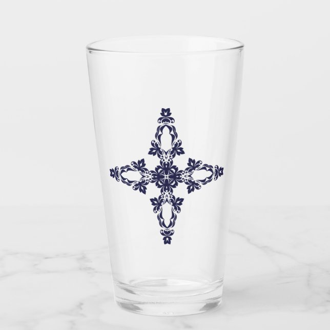 Christian Cross with Blue Ornament Glass (Front)