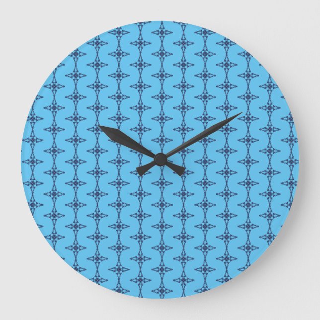 Christian Cross with Blue Ornament Large Clock (Front)