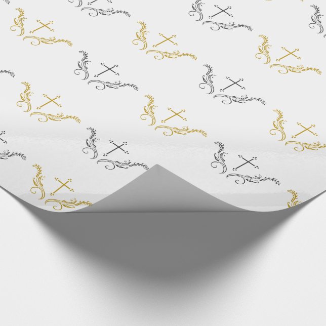 Christian Cross With Decorations Gold and Silver Wrapping Paper (Corner)