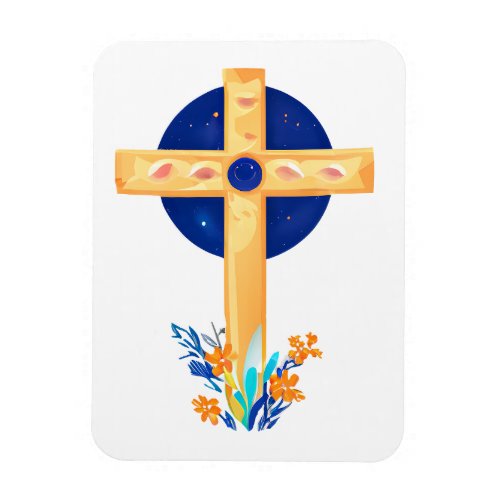 Christian Cross with Flowers Magnet