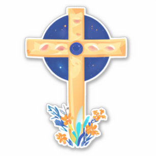 Christian Cross with Flowers Sticker