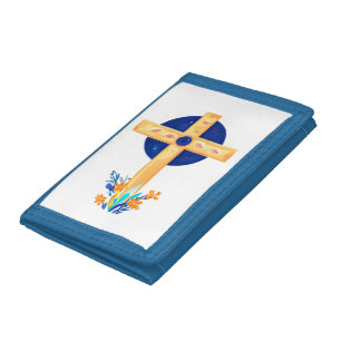Christian Cross with Flowers Tri-fold Wallet