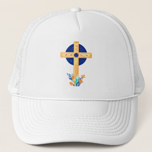 Christian Cross with Flowers Trucker Hat