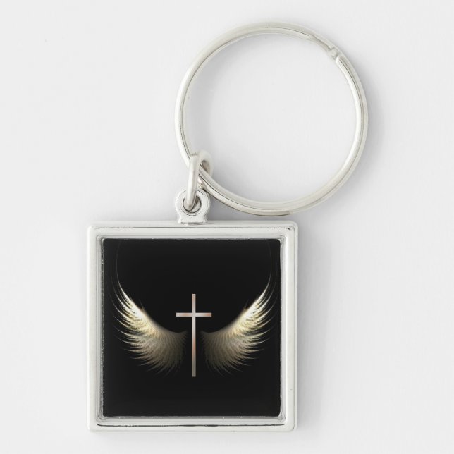 Christian Cross with Holy Spirit Dove Wings Keychain (Front)