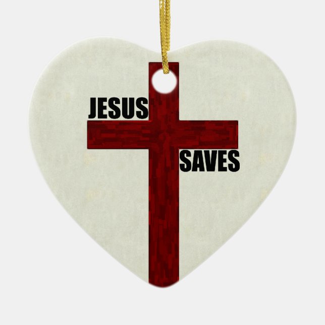 Christian Cross with Jesus Saves Ceramic Ornament (Front)