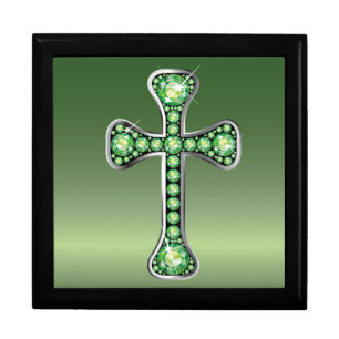 Christian Cross with "Peridot" Stones Jewelry Box