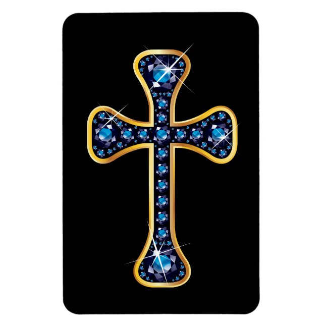 Christian Cross with "Sapphire" Stones Magnet (Vertical)