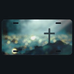 Christian Cross with Shimmering Background License Plate<br><div class="desc">Christian cross on a mountain top with a shimmering background.  Thank you,  Geralt,  for a stunning illustration!</div>