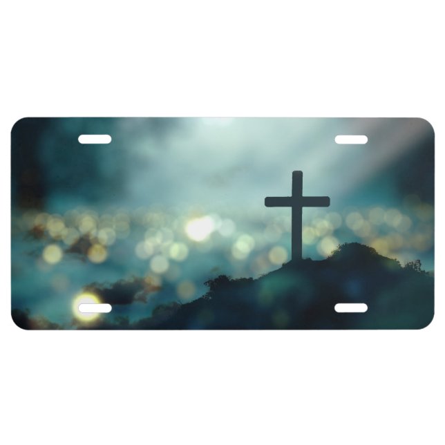Christian Cross with Shimmering Background License Plate (Front)