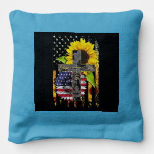 Christian Cross with Sunflowers and American Flag Cornhole Bags