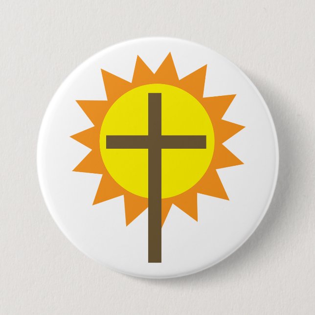 Christian Cross with Yellow Sun and Orange Rays Button (Front)