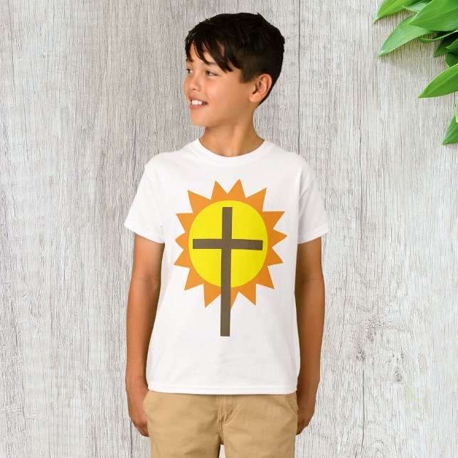 Christian Cross with Yellow Sun and Orange Rays T-Shirt (Creator Uploaded)