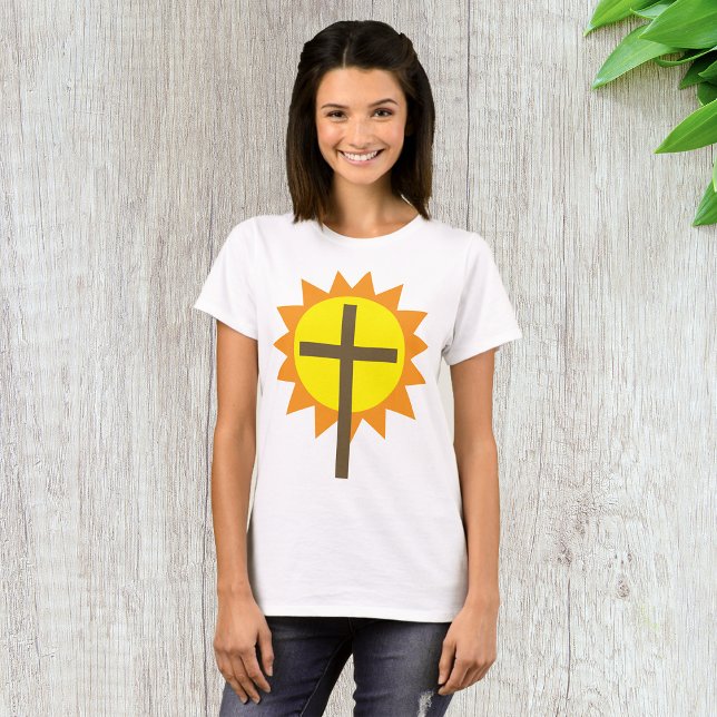 Christian Cross with Yellow Sun and Orange Rays T-Shirt (Creator Uploaded)