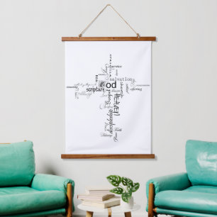 Christian cross words collage hanging tapestry