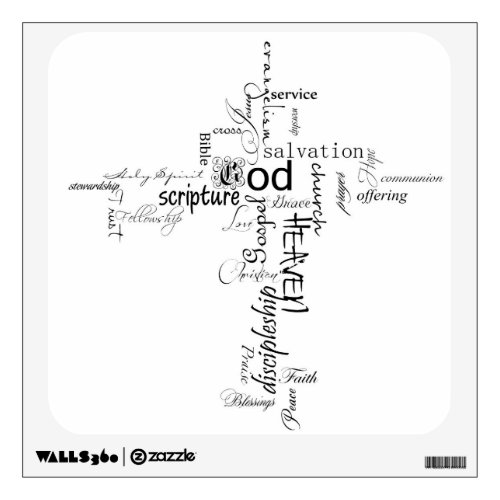 Christian cross words collage wall decal