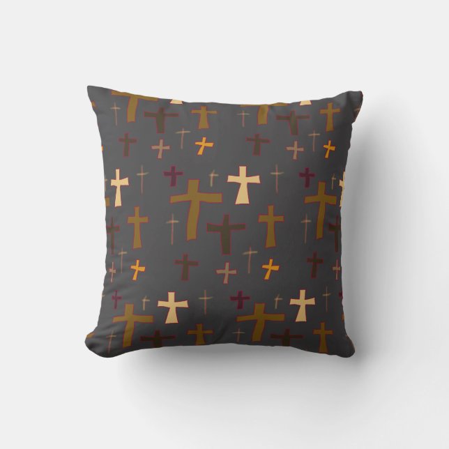 Christian Crosses Neutral Tone Throw Pillow (Front)