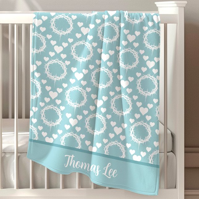 Christian Crown of Thorns Blue Personalized Baby Blanket (Creator Uploaded)