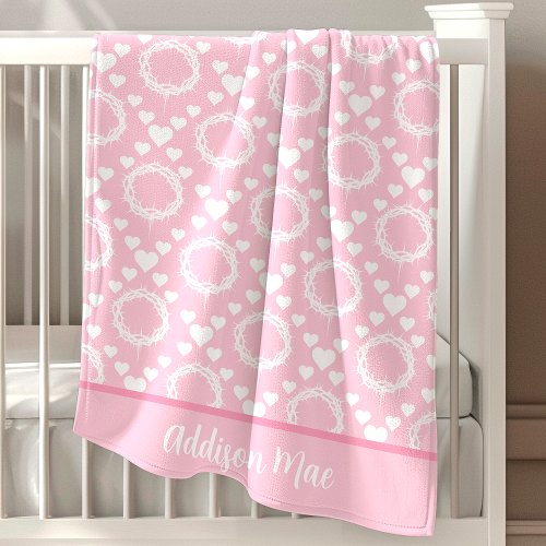 Christian Crown Of Thorns Pink Personalized Baby Blanket