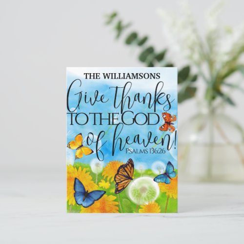 Christian Cute Floral Give Thanks Bible Verse Name Postcard