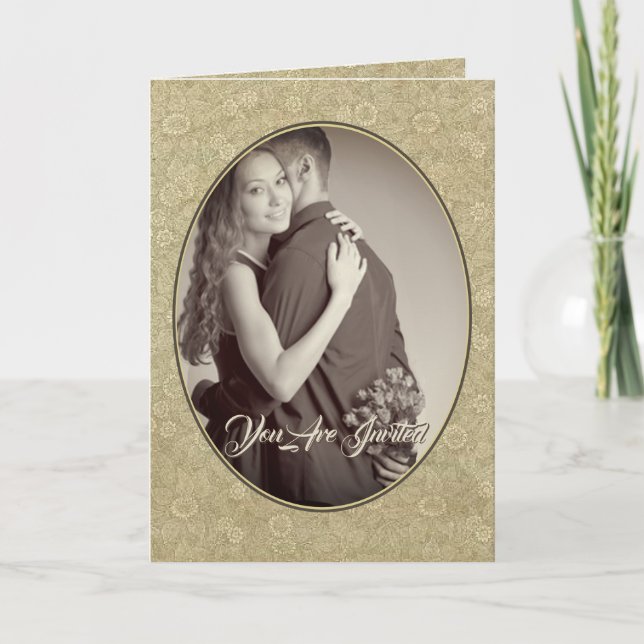 Christian Damask Wedding Invitation Cream/Tan (Front)