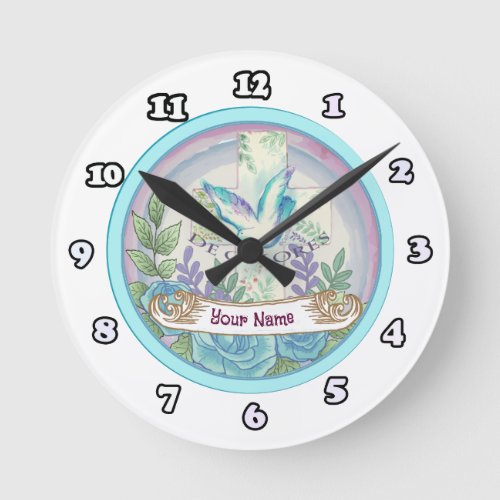 Christian De Colores Dove custom name Round Clock