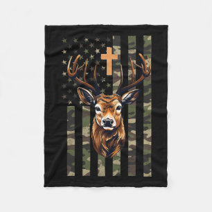Christian Deer Hunting Camo American Flag Fleece Blanket