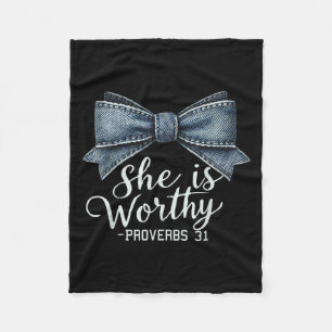 Christian Denim Bow Shirt Insrational Bible Religi Fleece Blanket