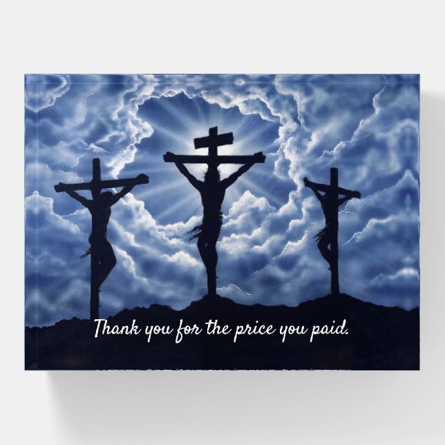 Christian Desk Gift Christ & Cross Custom Text Paperweight (Front)