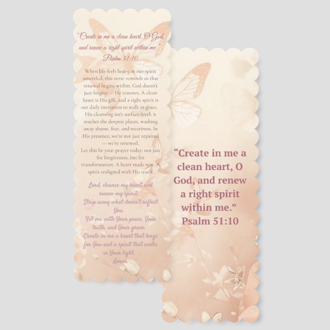 Christian Devotional Bookmark - Psalm 51:10 (Front & Back)