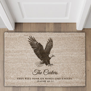 Christian Doormat Eagle Isaiah 40:31 Name Black Fiber Doormat