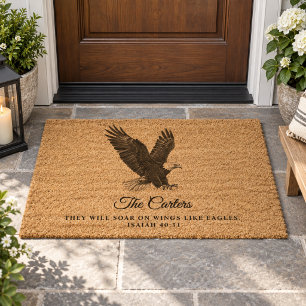 Christian Doormat Eagle Isaiah 40:31 Name Black Fiber Doormat