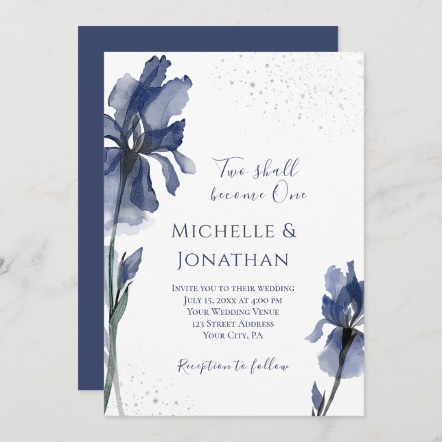 Christian Dusty Blue Iris Simple Flower Wedding Invitation (Front/Back)