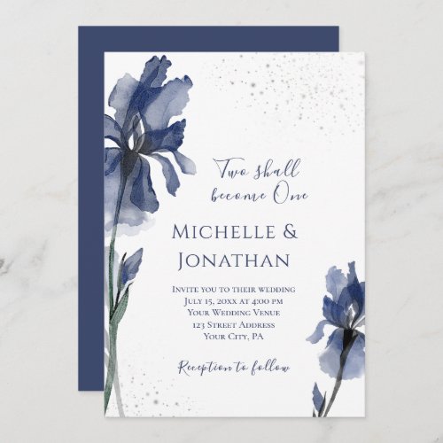 Christian Dusty Blue Iris Simple Flower Wedding Invitation