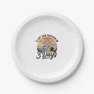 Christian Easter 3 Days Retro Cross Cave T-Shirt D Paper Plates