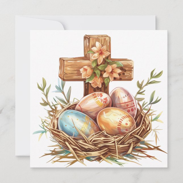 Christian Easter Card, Easter Eggs and Jesus Cross Holiday Card (Front)