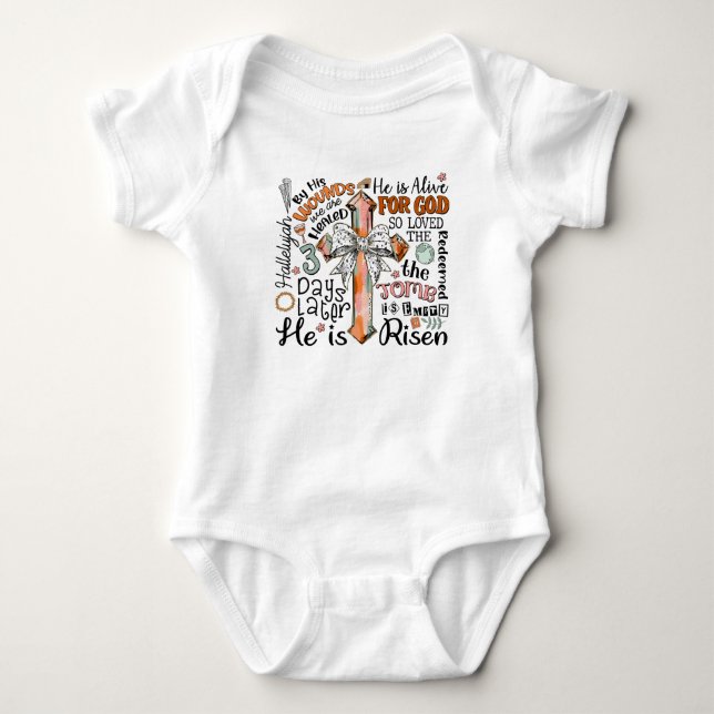 Christian Easter Cross He is Risen Baby Bodysuit (Front)