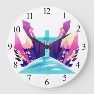 Christian Easter Cross Large Clock