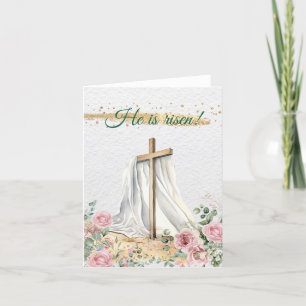 Christian Easter Cross Watercolor Roses Eucalyptus Holiday Card